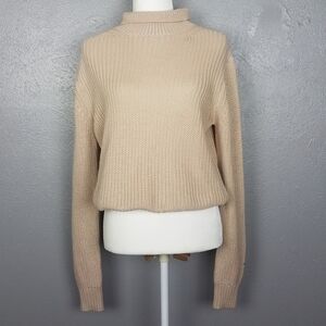 MinkPink Oatmeal Don't Cross High Neck Mock Turtleneck Knit Crop Sweater‎ Size L